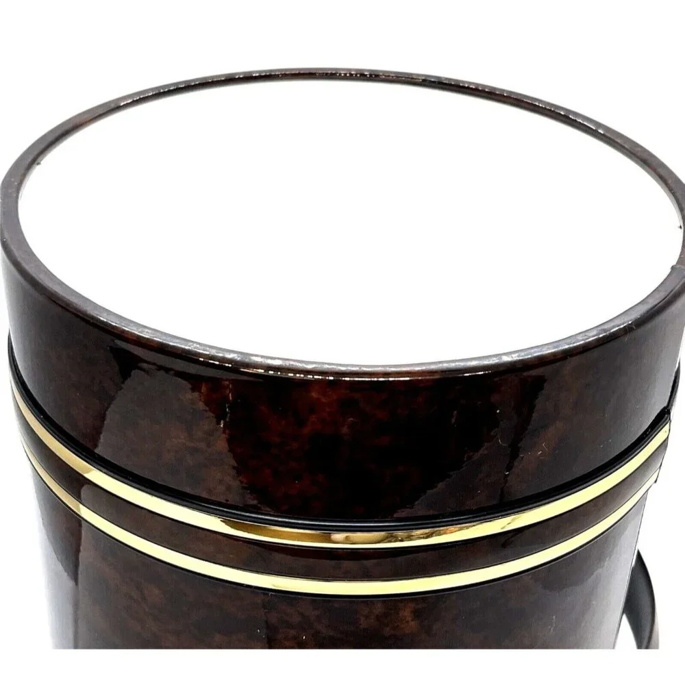Mid-Century Faux Brown Tortoise Shell Vinyl Ice Bucket Vintage Man Cave